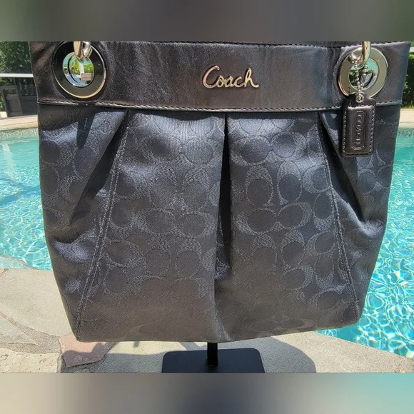Coach Ashley Medium Jacquard Fabric Signature "C" Charcoal Crossbody Bag - Picture 8 of 16